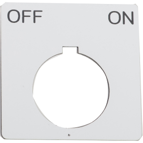 Schneider Electric 9001 Legend plate; "OFF-ON"; plastic; 2-1/4" square; white w/ black letters